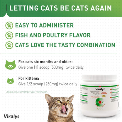 Vetoquinol Viralys Daily L-Lysine Powder for Cats and Kittens, Fish Flavored Lysine Supplement for Cats and Kittens to Support Immune Health - PrimeBioHealth - canada supplements