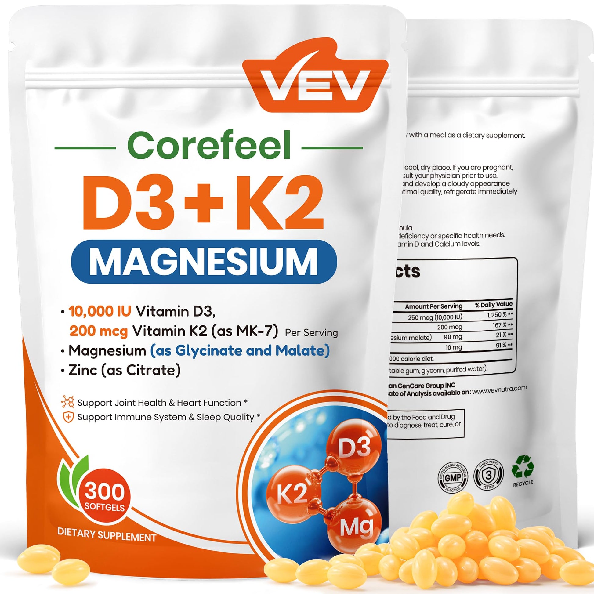 VEV Vitamin D3 K2 10,000 IU Magnesium Supplement – with Vitamin D and K (MK-7), Magnesium Glycinate & Malate, Zinc Citrate - PrimeBioHealth - canada supplements
