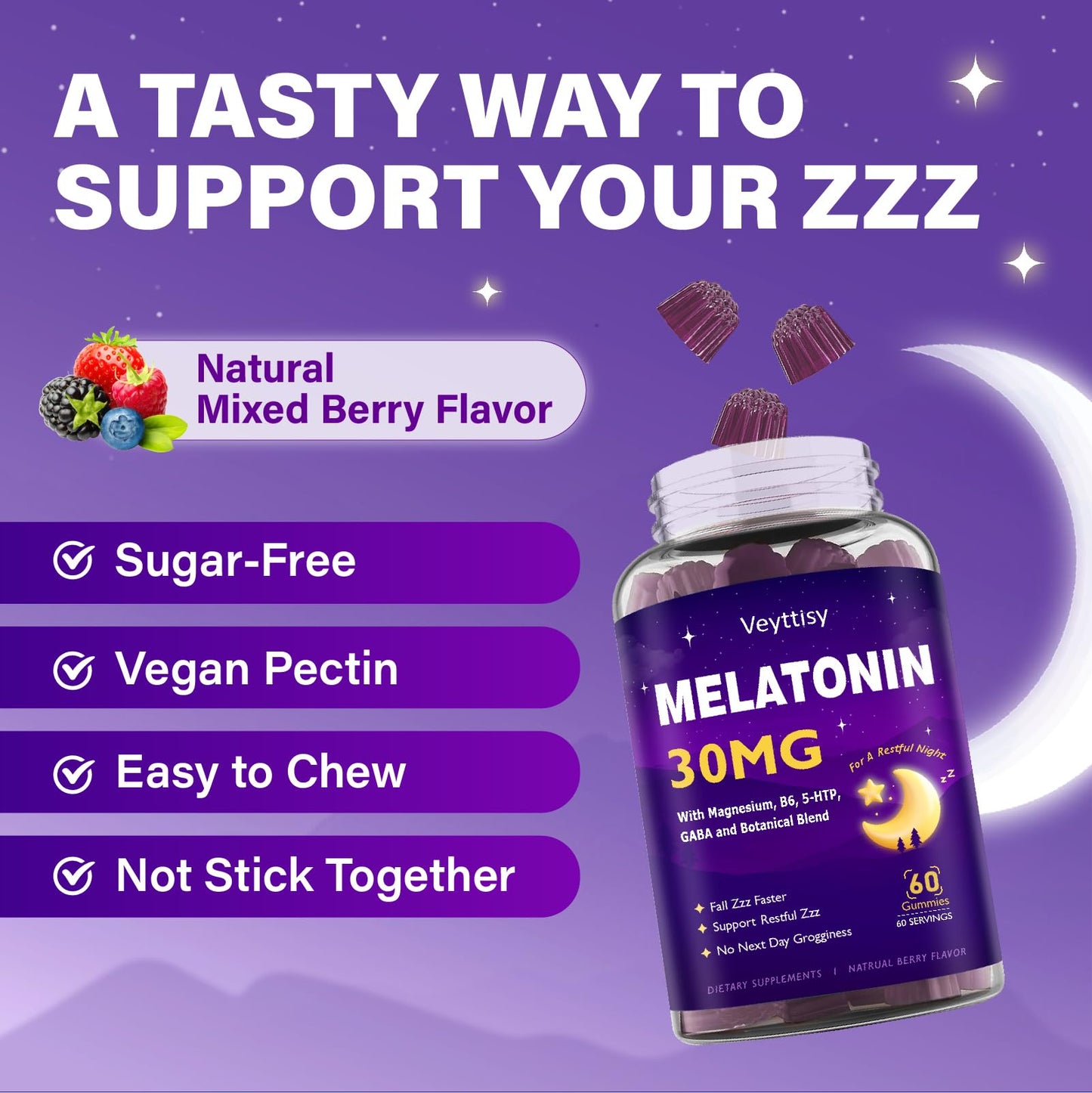 Veyttisy Melatonin 30mg Gummies for Adults - Sugar Free Melatonin Gummies Maximum Strength with Magnesium, B6, GABA & Botanical Blend - Non-Habit Forming,Vegan - PrimeBioHealth - canada supplements