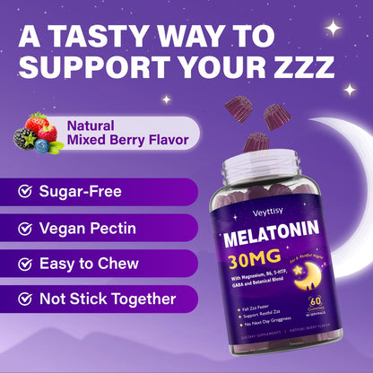 Veyttisy Melatonin 30mg Gummies for Adults - Sugar Free Melatonin Gummies Maximum Strength with Magnesium, B6, GABA & Botanical Blend - Non-Habit Forming,Vegan - PrimeBioHealth - canada supplements