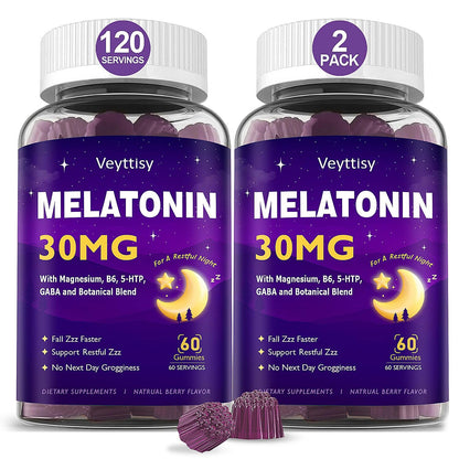 Veyttisy Melatonin 30mg Gummies for Adults - Sugar Free Melatonin Gummies Maximum Strength with Magnesium, B6, GABA & Botanical Blend - Non-Habit Forming,Vegan - PrimeBioHealth - canada supplements