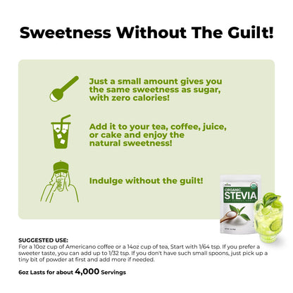 Viccoky Organic Stevia Powder 6oz (171g), Pure Stevia Extract Powder, Sugar-Free & 0 Calories, No Additives - PrimeBioHealth - canada supplements