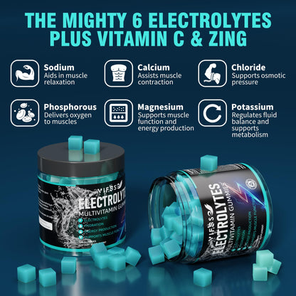 VIFSSG Electrolytes Gummies No Sugar, 120 Chewable Electrolyte Gummies with 6 Electrolytes for Runners and Endurance Sports, Refreshing Blue Raspberry, Hydration Electrolyte Chews, 1 Pack - PrimeBioHealth - canada supplements