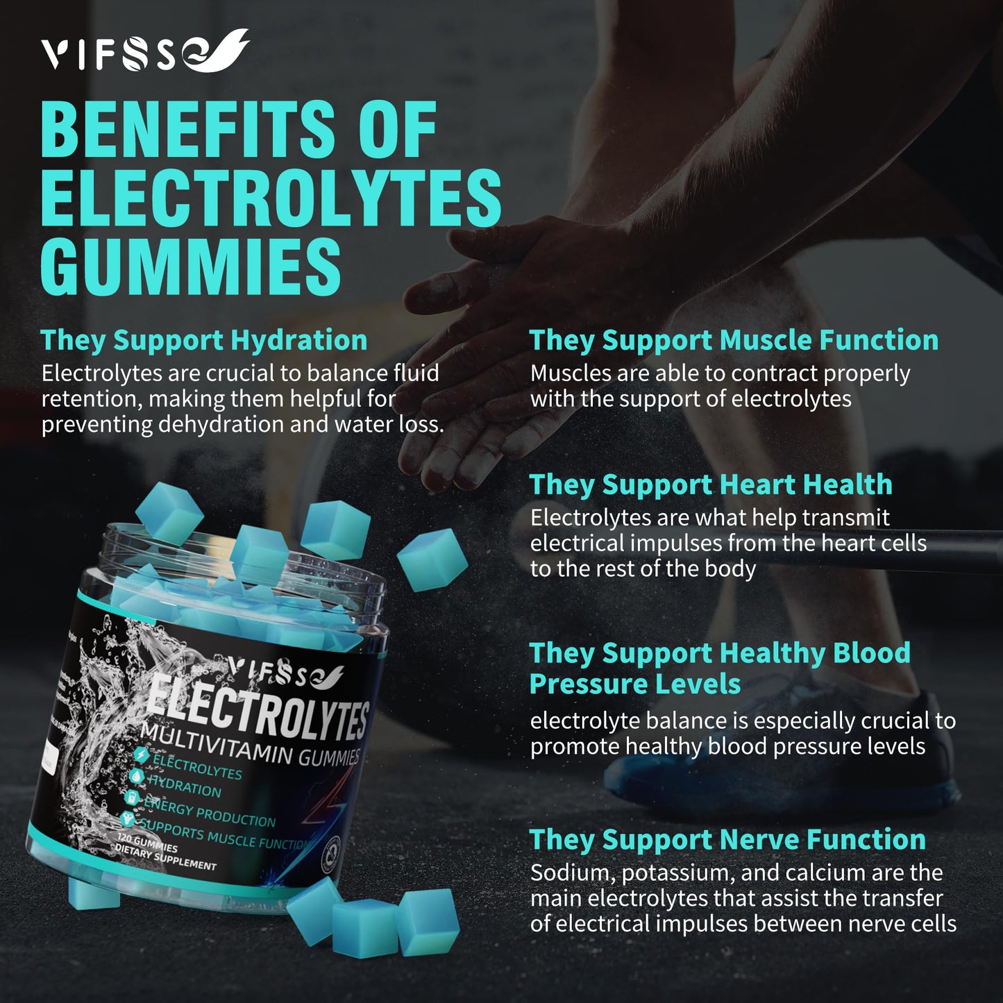 VIFSSG Electrolytes Gummies No Sugar, 120 Chewable Electrolyte Gummies with 6 Electrolytes for Runners and Endurance Sports, Refreshing Blue Raspberry, Hydration Electrolyte Chews, 1 Pack - PrimeBioHealth - canada supplements