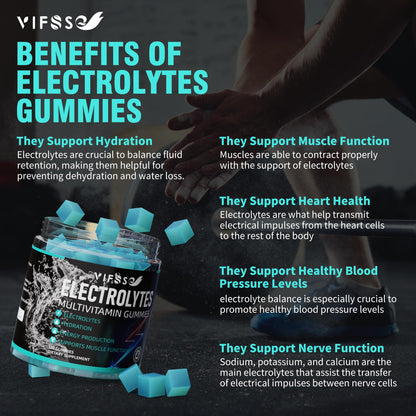VIFSSG Electrolytes Gummies No Sugar, 120 Chewable Electrolyte Gummies with 6 Electrolytes for Runners and Endurance Sports, Refreshing Blue Raspberry, Hydration Electrolyte Chews, 1 Pack - PrimeBioHealth - canada supplements