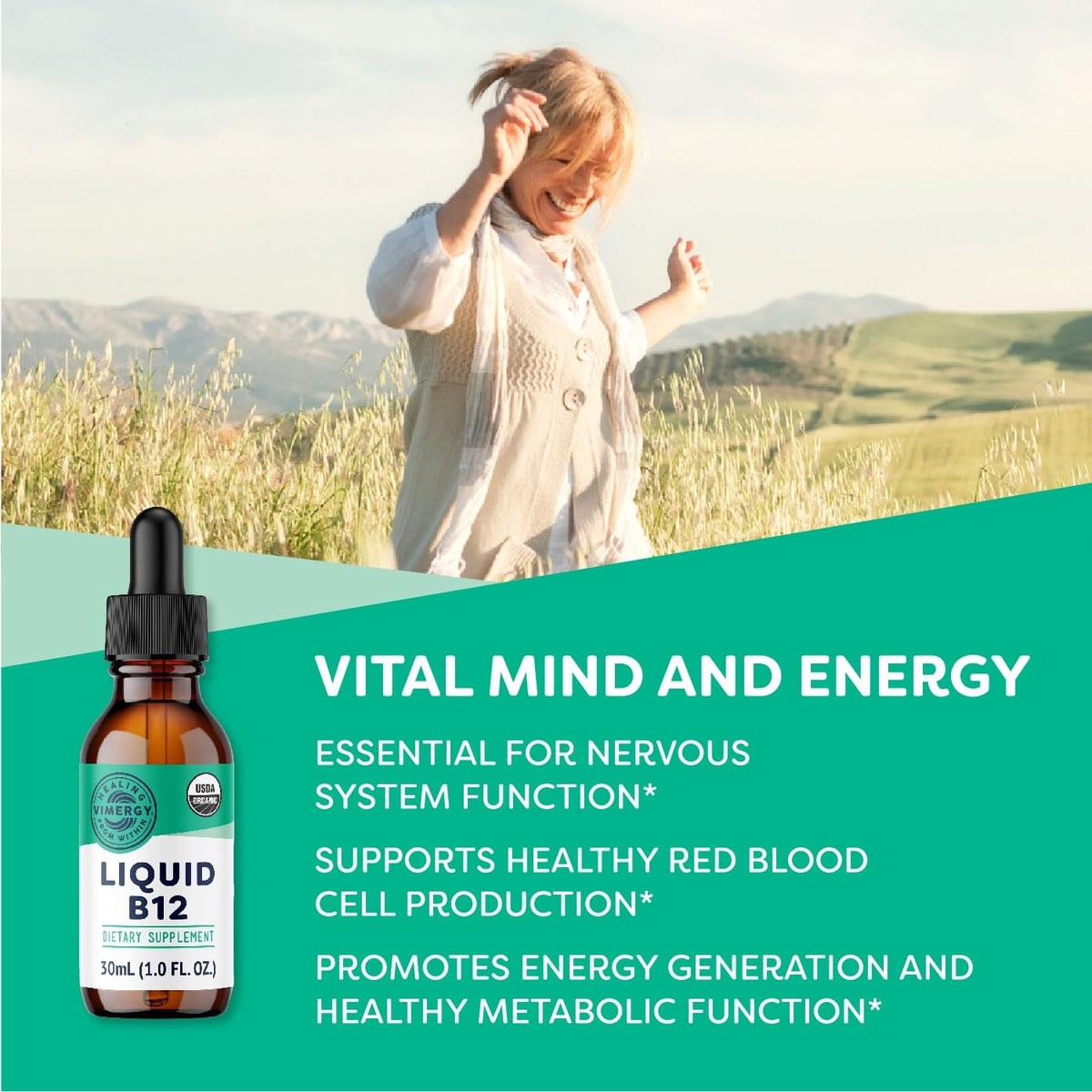 Vimergy USDA Organic Liquid Vitamin B12 Supplement 2500 mcg, Methylcobalamin & Adenosylcobalamin Fast-Absorbing Energy Support, Vegan, Non-GMO B12 Vitamins - PrimeBioHealth - canada supplements