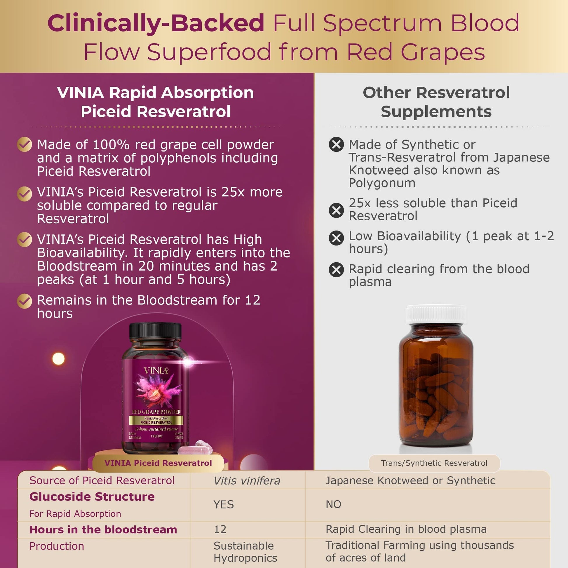 VINIA Piceid Resveratrol Supplement Capsules. Increases Blood Flow and Nitric Oxide. Blood Pressure and Heart Health Support - PrimeBioHealth - canada supplements