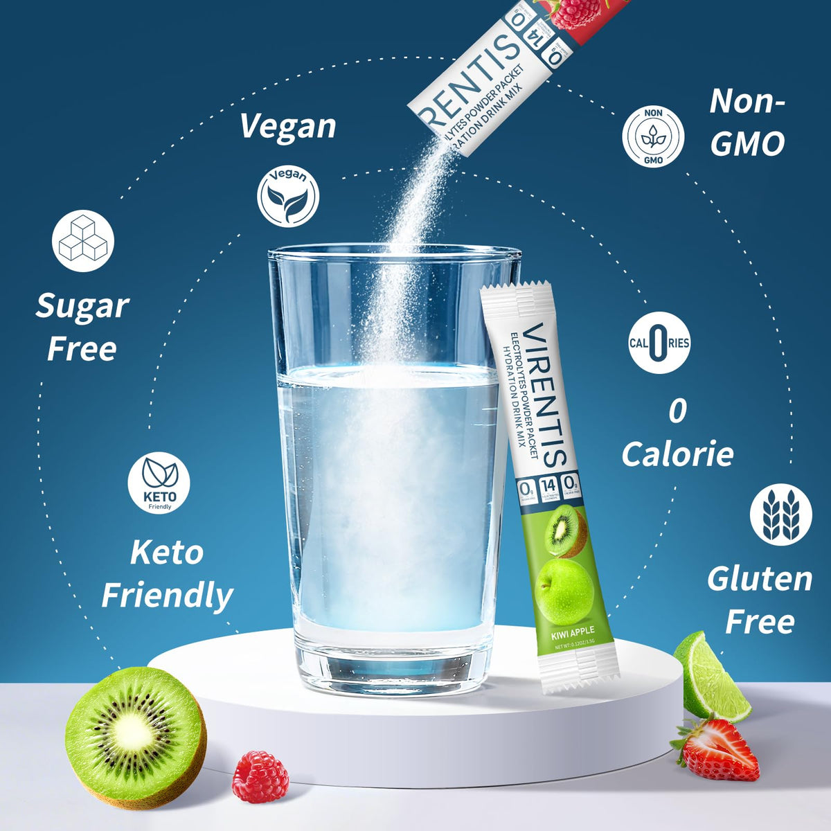 VIRENTIS 16 Sticks Electrolytes Powder Packets Sugar Free Hydration Packets, 8 Flavors Liquid Daily IV Electrolyte Drink Mix for Rehydration - PrimeBioHealth - canada supplements