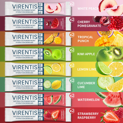 VIRENTIS 16 Sticks Electrolytes Powder Packets Sugar Free Hydration Packets, 8 Flavors Liquid Daily IV Electrolyte Drink Mix for Rehydration - PrimeBioHealth - canada supplements