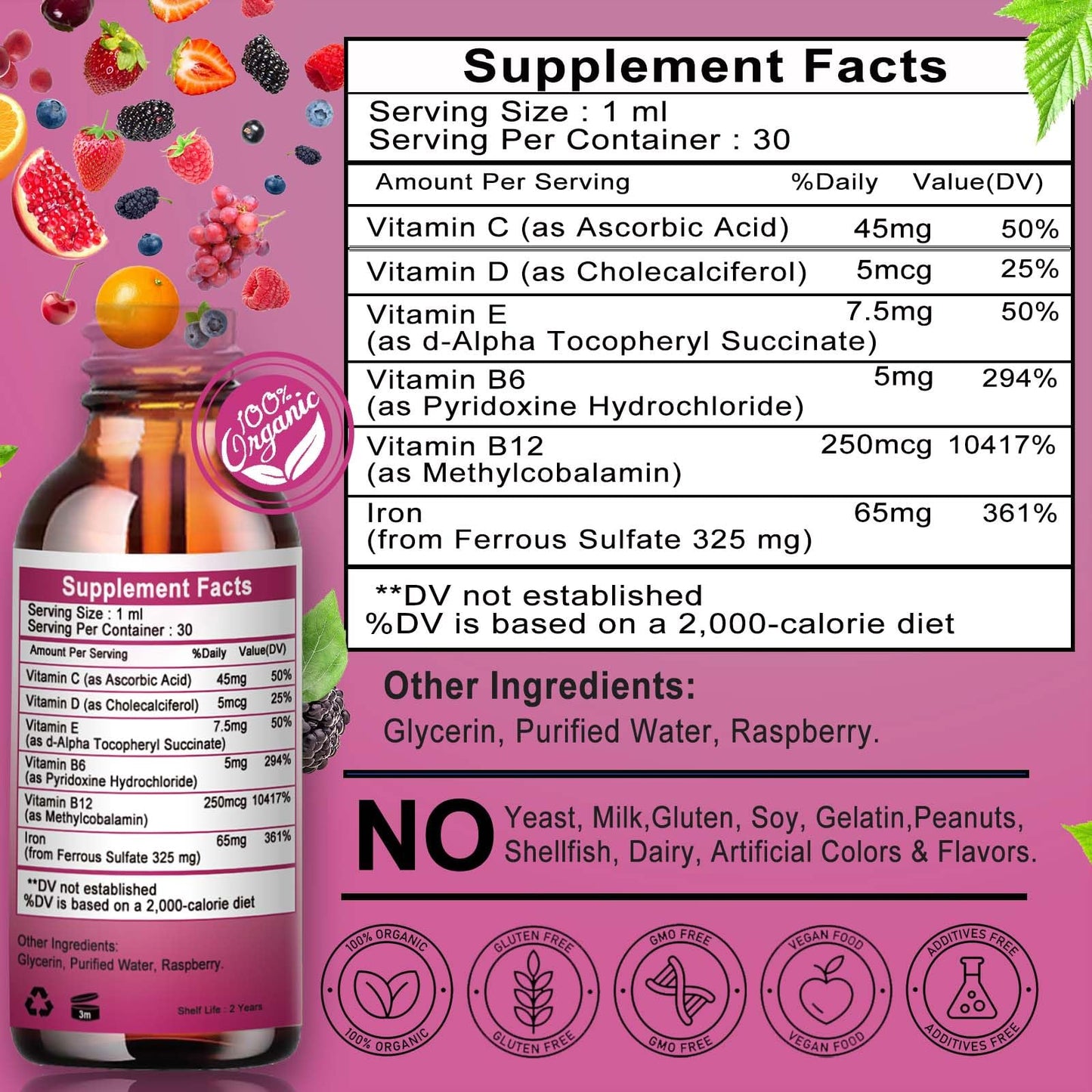 Vita letuo Iron Supplement for Women with Vitamin C,6-in-1 Liquid Supplement w/Vitamin B12,Vitamin B6,High Absorption Liquid Iron Drops for Red Blood Cells - PrimeBioHealth - canada supplements