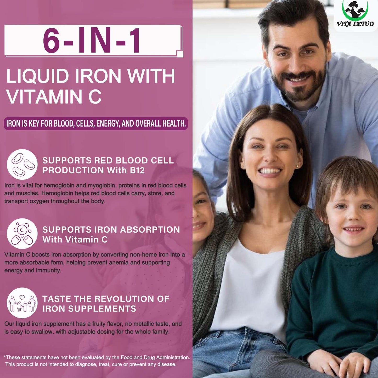 Vita letuo Iron Supplement for Women with Vitamin C,6-in-1 Liquid Supplement w/Vitamin B12,Vitamin B6,High Absorption Liquid Iron Drops for Red Blood Cells - PrimeBioHealth - canada supplements