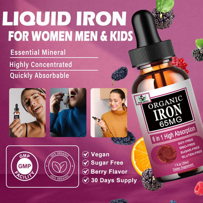 Vita letuo Iron Supplement for Women with Vitamin C,6-in-1 Liquid Supplement w/Vitamin B12,Vitamin B6,High Absorption Liquid Iron Drops for Red Blood Cells - PrimeBioHealth - canada supplements