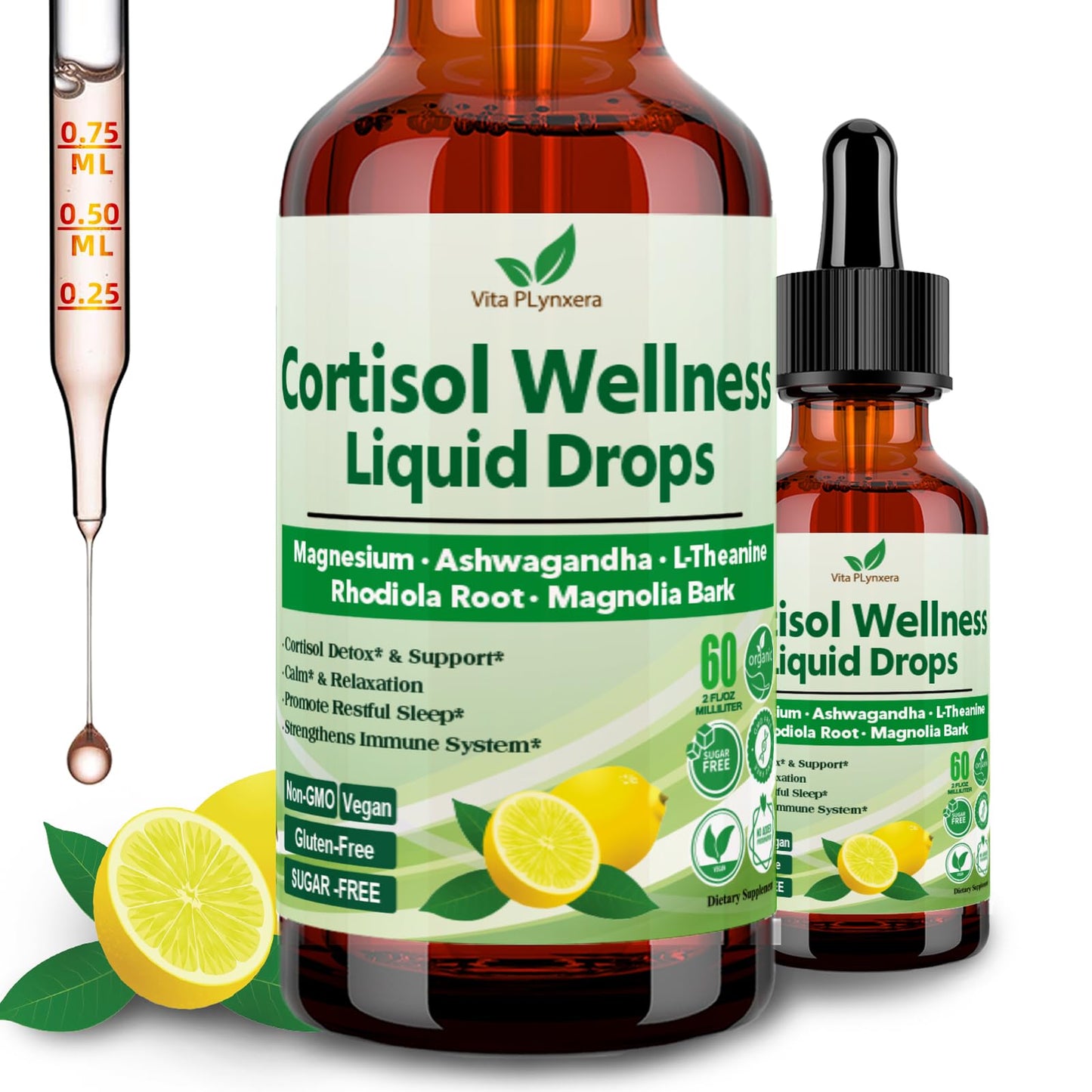Vita PLynxera Cortisol Supplement Liquid Drops, 17-in-1 Cortisol Detox w. Magnesium Glycinate 400mg Ashwagandha, L-Theanine, Phosphatidylserine, Hormone Balanced - PrimeBioHealth - canada supplements