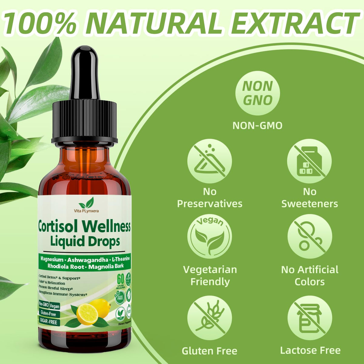 Vita PLynxera Cortisol Supplement Liquid Drops, 17-in-1 Cortisol Detox w. Magnesium Glycinate 400mg Ashwagandha, L-Theanine, Phosphatidylserine, Hormone Balanced - PrimeBioHealth - canada supplements