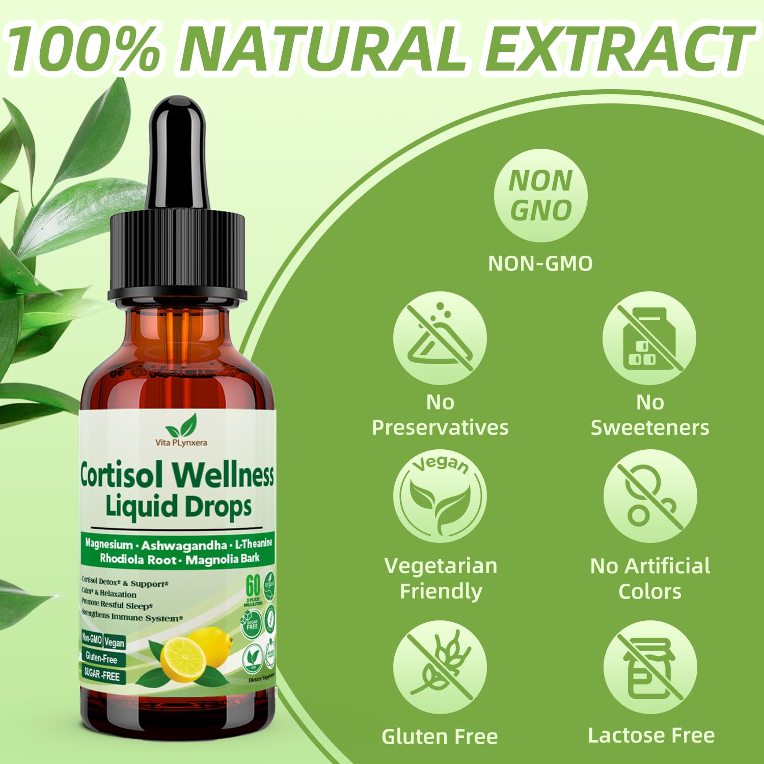 Vita PLynxera Cortisol Supplement Liquid Drops, 17-in-1 Cortisol Detox w. Magnesium Glycinate 400mg Ashwagandha, L-Theanine, Phosphatidylserine, Hormone Balanced - PrimeBioHealth - canada supplements