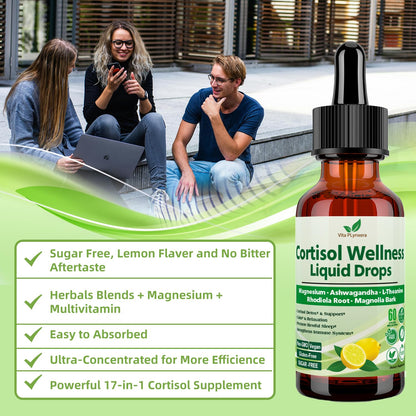 Vita PLynxera Cortisol Supplement Liquid Drops, 17-in-1 Cortisol Detox w. Magnesium Glycinate 400mg Ashwagandha, L-Theanine, Phosphatidylserine, Hormone Balanced - PrimeBioHealth - canada supplements
