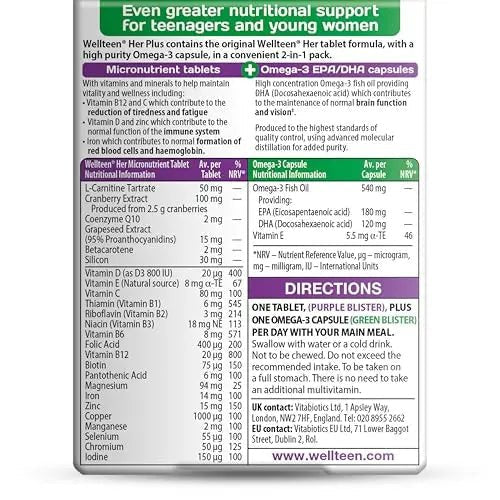 Vitabiotics Wellteen Her Plus Omega-3 - Advanced Nutritional Support for Teenagers and Young Women Ages 13-19 - PrimeBioHealth - canada supplements