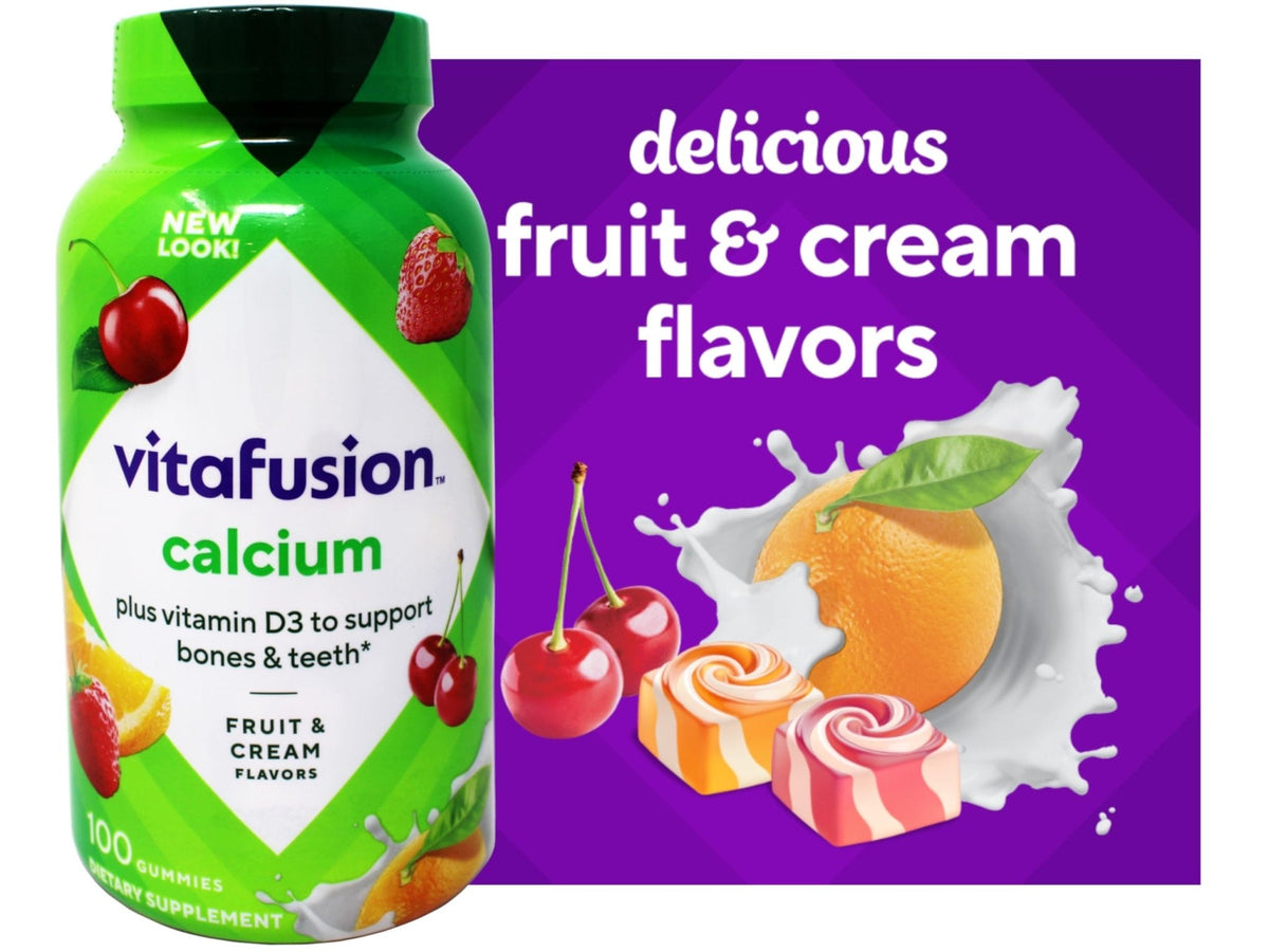 VitaFusion Calcium 500 mg Dietary Supplement Gummies Natural Fruit and Cream Flavors - 100 ct, Pack of 2 - PrimeBioHealth - canada supplements
