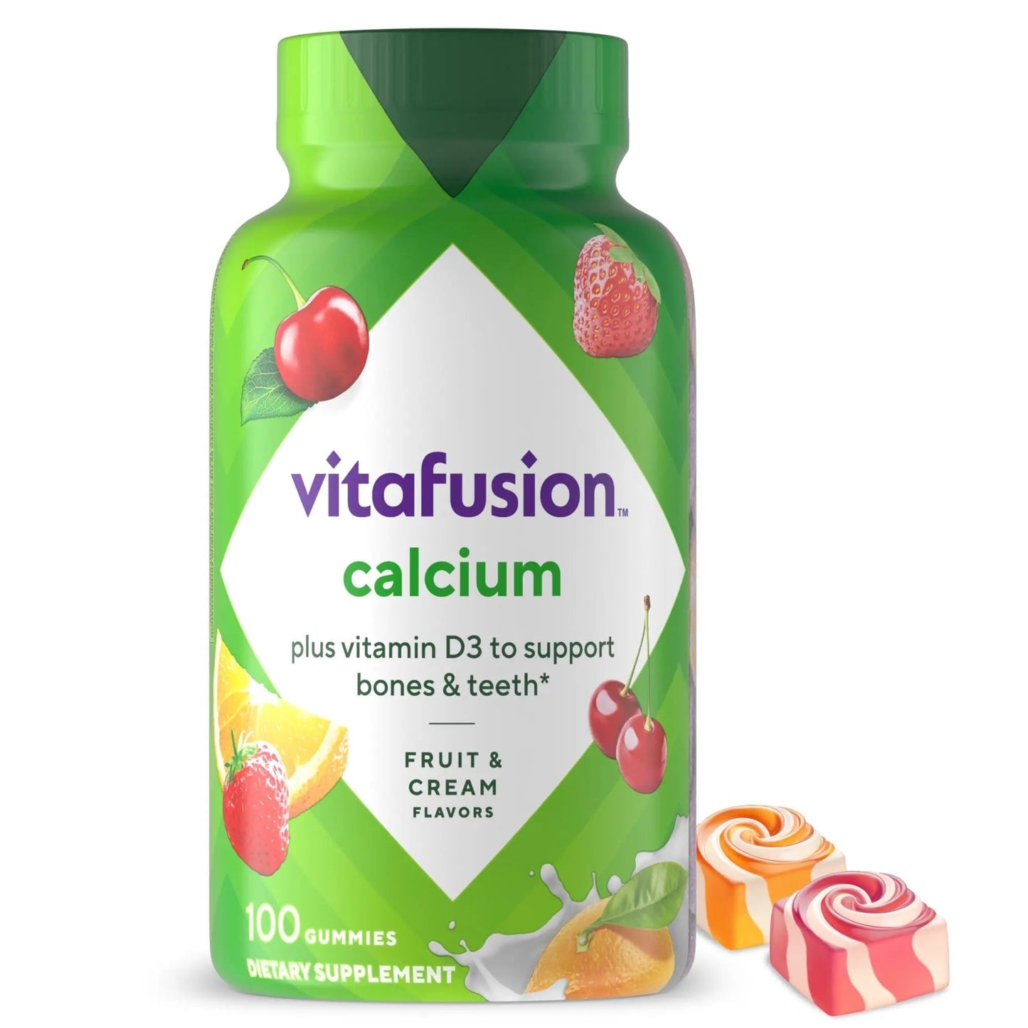 vitafusion Chewable Calcium Gummy Vitamins for Bone and Teeth Support, Calcium Gummies, Fruit and Cream Flavor, 100 Count, 50 Day Supply - PrimeBioHealth - canada supplements