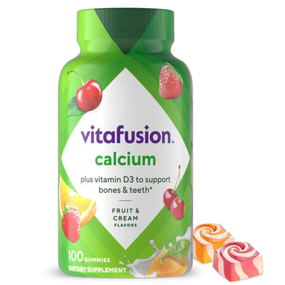 vitafusion Chewable Calcium Gummy Vitamins for Bone and Teeth Support, Calcium Gummies, Fruit and Cream Flavor, 100 Count, 50 Day Supply - PrimeBioHealth - canada supplements