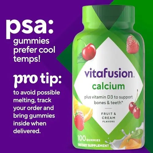 vitafusion Chewable Calcium Gummy Vitamins for Bone and Teeth Support, Calcium Gummies, Fruit and Cream Flavor, 100 Count, 50 Day Supply - PrimeBioHealth - canada supplements