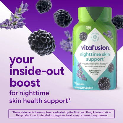 vitafusion Nighttime Skin Support (1), Beauty Supplement with Retinol (Vitamin A RAE), Collagen & Bedtime Botanicals - PrimeBioHealth - canada supplements