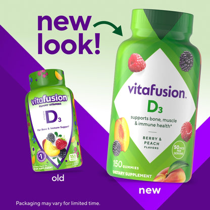 vitafusion Vitamin D3 Gummies, Bone and Immune Support, Peach, Blackberry, Strawberry Flavored - PrimeBioHealth - canada supplements