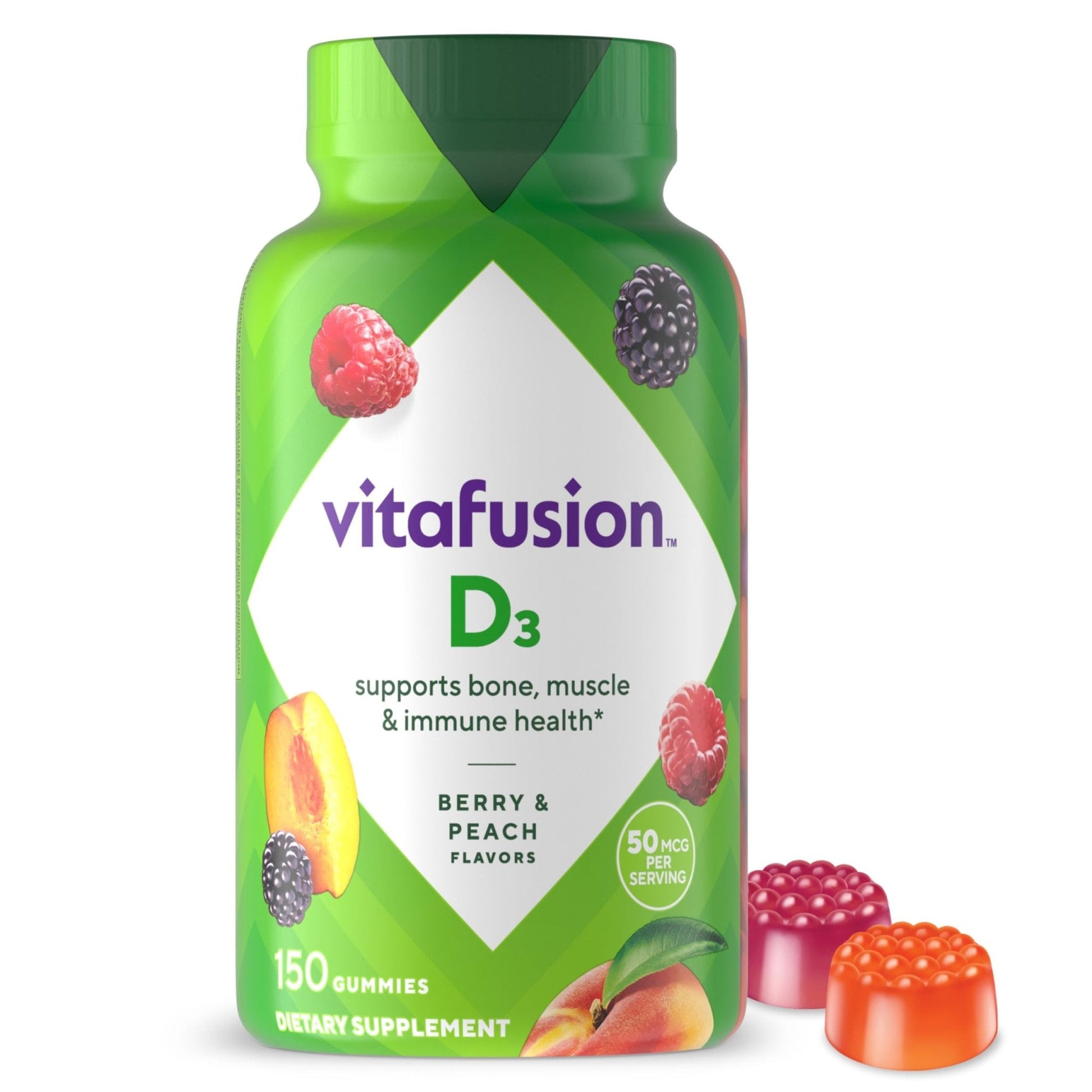 vitafusion Vitamin D3 Gummies, Bone and Immune Support, Peach, Blackberry, Strawberry Flavored - PrimeBioHealth - canada supplements