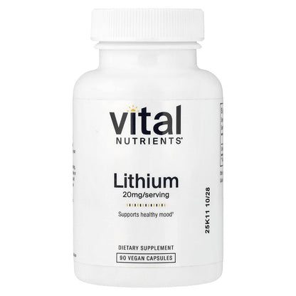 Vital Nutrients Lithium Orotate - Vegan Lithium Supplements for Memory, State of Mind, and Behavioral Health* - 20mg - Gluten, Dairy, Soy Free - 90 Capsules - PrimeBioHealth - canada supplements