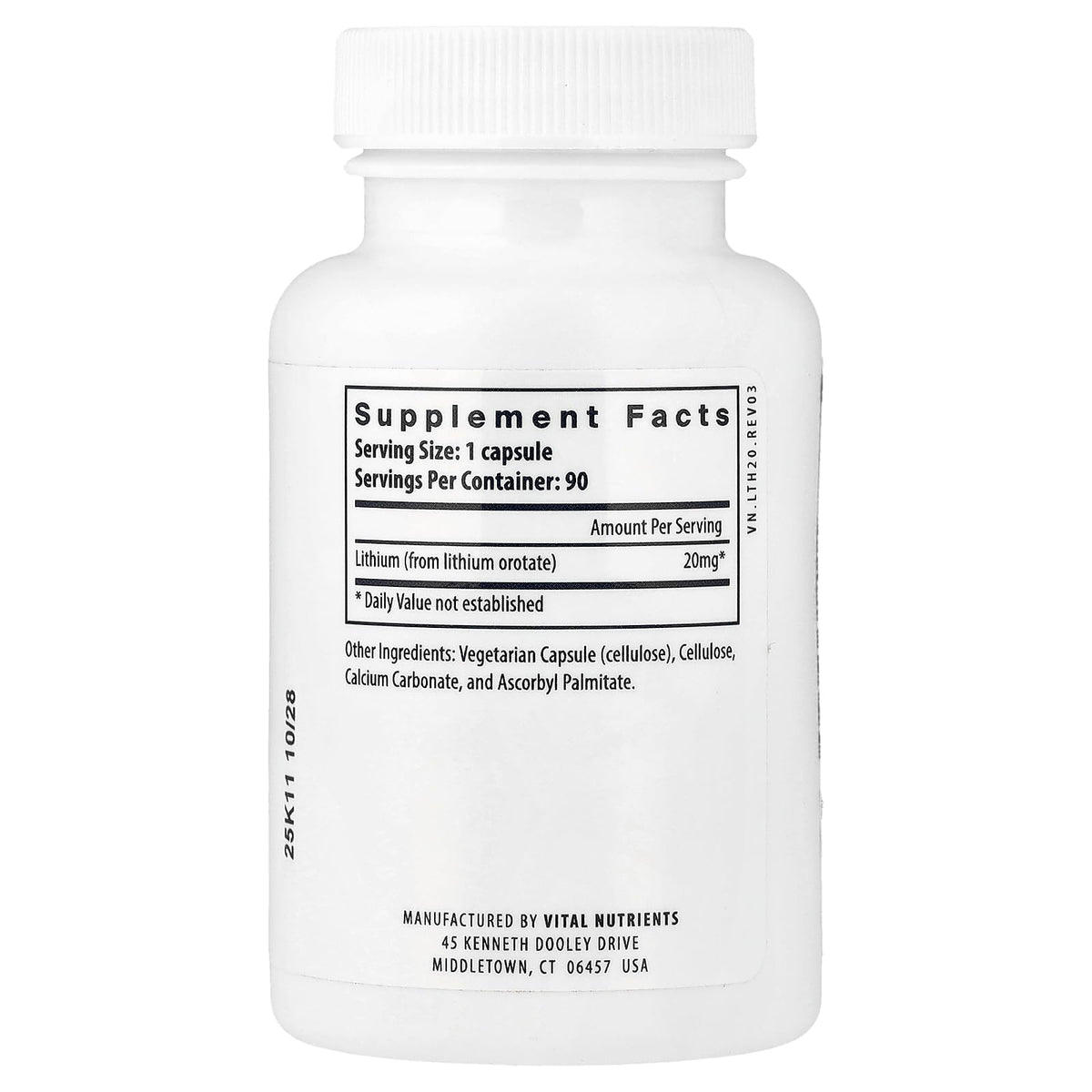 Vital Nutrients Lithium Orotate - Vegan Lithium Supplements for Memory, State of Mind, and Behavioral Health* - 20mg - Gluten, Dairy, Soy Free - 90 Capsules - PrimeBioHealth - canada supplements