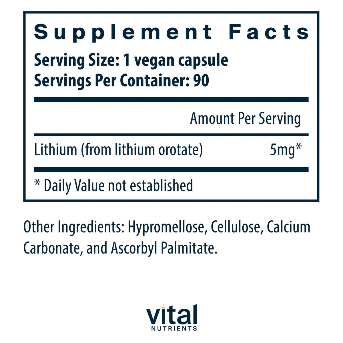Vital Nutrients Lithium Orotate - Vegan Lithium Supplements for Memory, State of Mind, and Behavioral Health*- 5mg - Gluten, Dairy, Soy Free - 90 Capsules - PrimeBioHealth - canada supplements