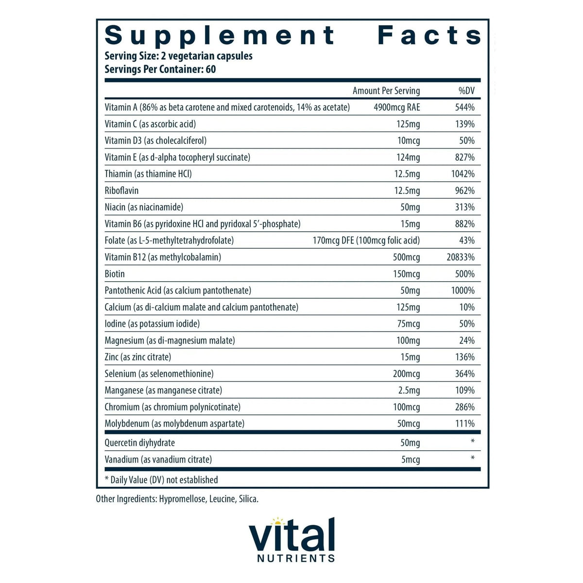 Vital Nutrients Multi-Nutrients 5 Ultra Antioxidant Formula | Boron, Copper, and Iron Free | Vegetarian Daily Multivitamin and Mineral - PrimeBioHealth - canada supplements