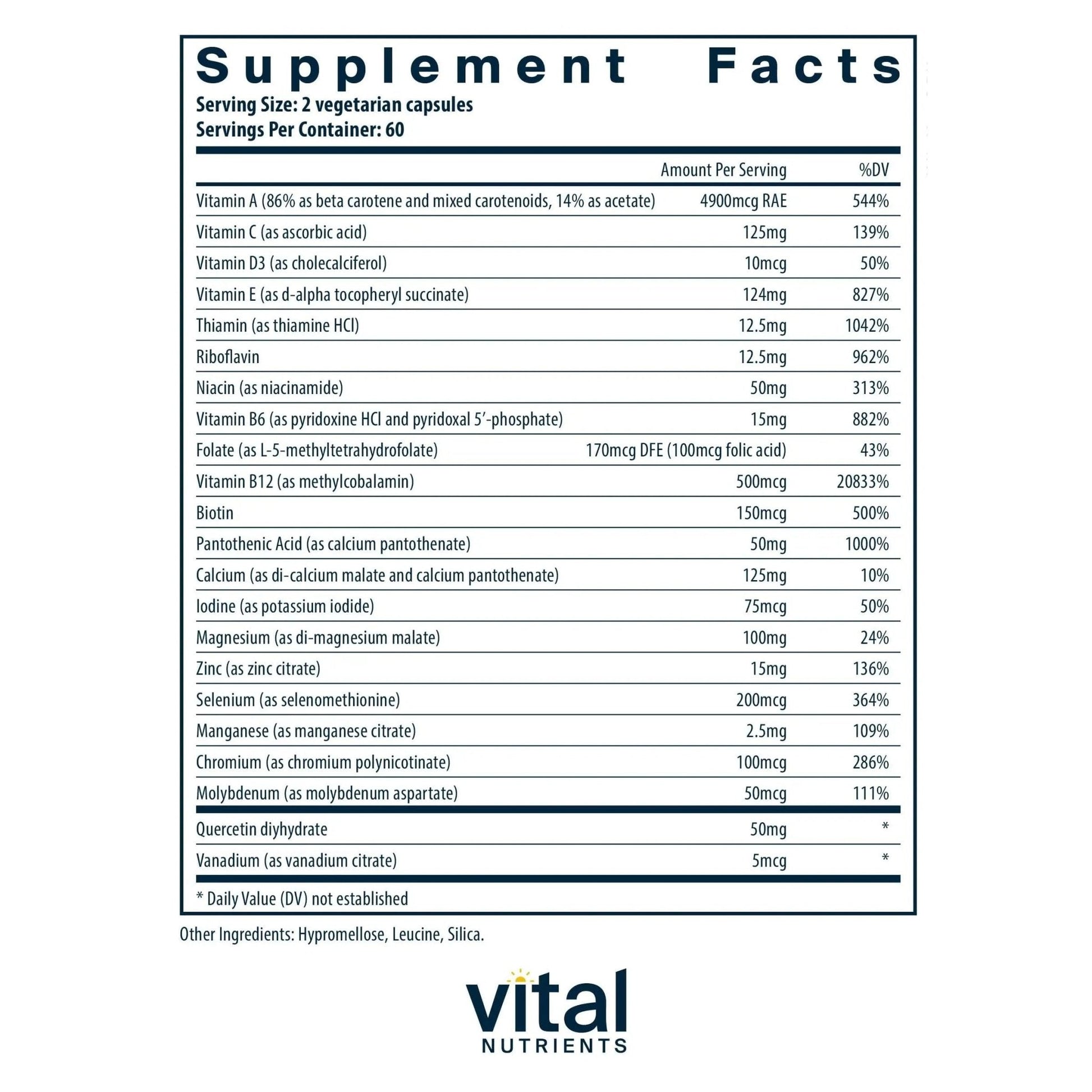 Vital Nutrients Multi-Nutrients 5 Ultra Antioxidant Formula | Boron, Copper, and Iron Free | Vegetarian Daily Multivitamin and Mineral - PrimeBioHealth - canada supplements