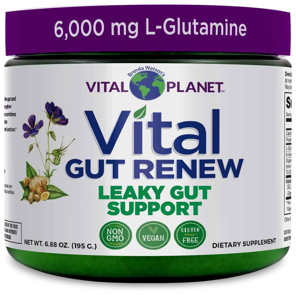 Vital Planet - Vital Gut Renew Powder Supplement for Leaky Gut Repair with L-Glutamine, Marshmallow and Ginger Root, DGL Licorice Root and Organic - PrimeBioHealth - canada supplements
