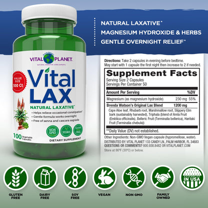 Vital Planet - Vital Lax Natural Laxative Cleanse Supplement for Occasional Constipation, with Magnesium Hydroxide, Slippery Elm, Aloe, - PrimeBioHealth - canada supplements