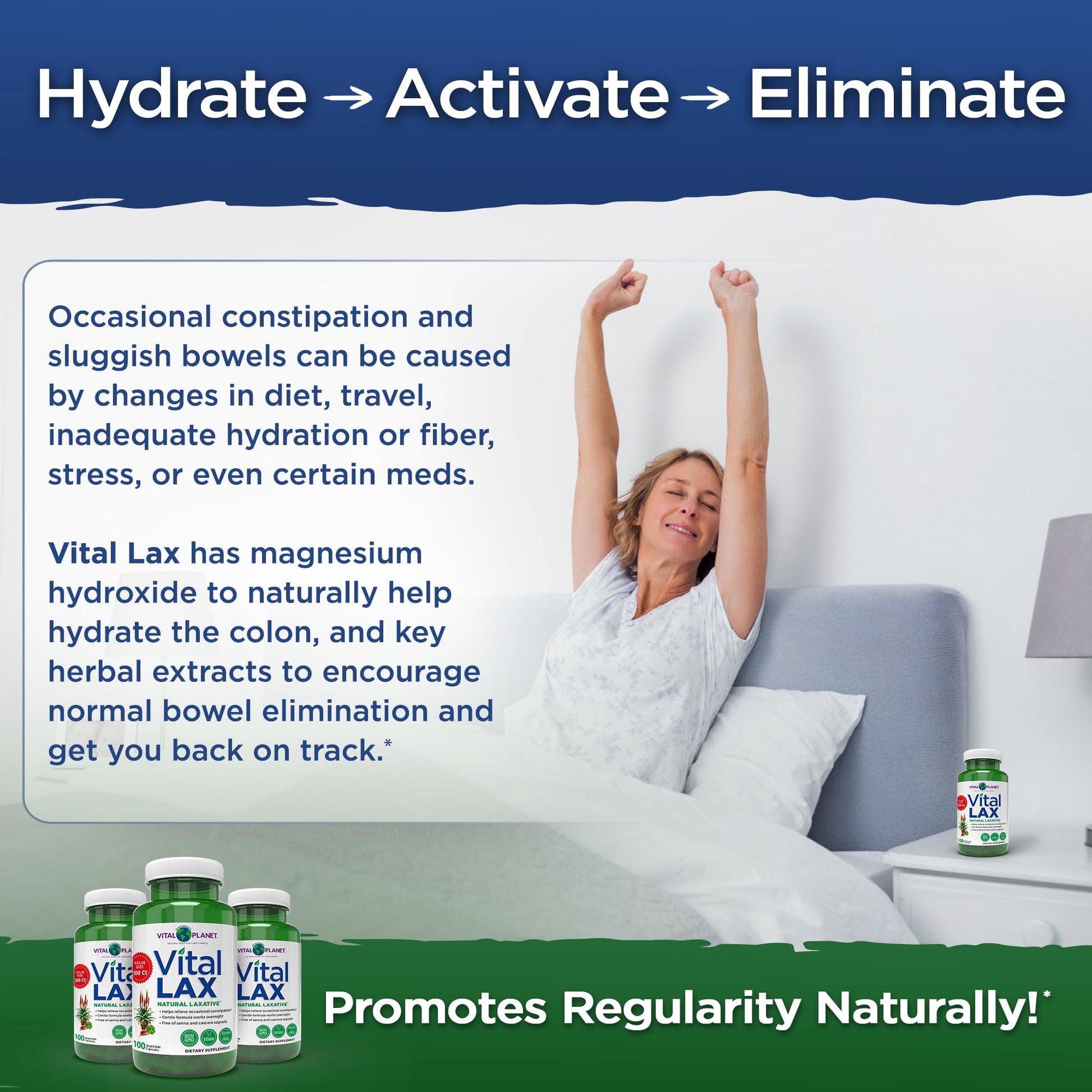 Vital Planet - Vital Lax Natural Laxative Cleanse Supplement for Occasional Constipation, with Magnesium Hydroxide, Slippery Elm, Aloe, - PrimeBioHealth - canada supplements