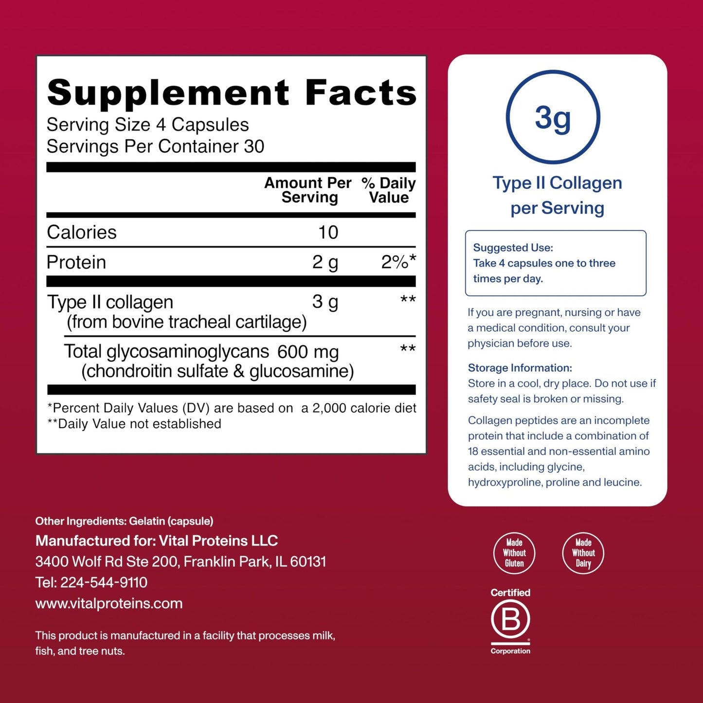 Vital Proteins Cartilage Collagen Pills, Type II Collagen & Chondroitin Sulfate Supplement for Recovery & Healthy Hair, Skin, Nails and Joints - PrimeBioHealth - canada supplements