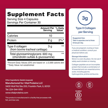 Vital Proteins Cartilage Collagen Pills, Type II Collagen & Chondroitin Sulfate Supplement for Recovery & Healthy Hair, Skin, Nails and Joints - PrimeBioHealth - canada supplements