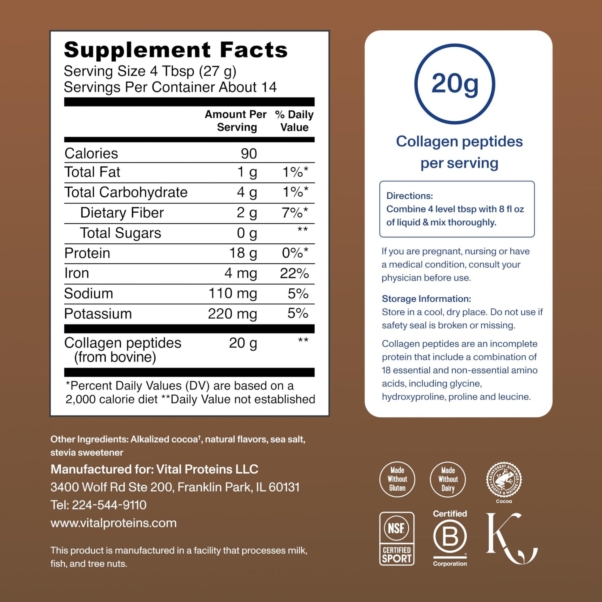 Vital Proteins Collagen Peptides Powder - Chocolate Powder for Hair, Nail, Skin, Bone & Joint Health, 13.5oz - PrimeBioHealth - canada supplements