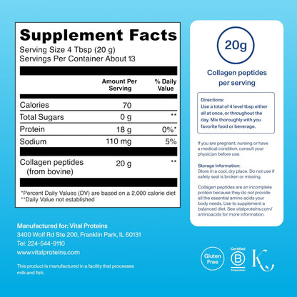 Vital Proteins Collagen Peptides Powder - Supports Hair, Nail, Skin, Bone & Joint Health, Unflavored, Collagen Protein 9.33 OZ - PrimeBioHealth - canada supplements