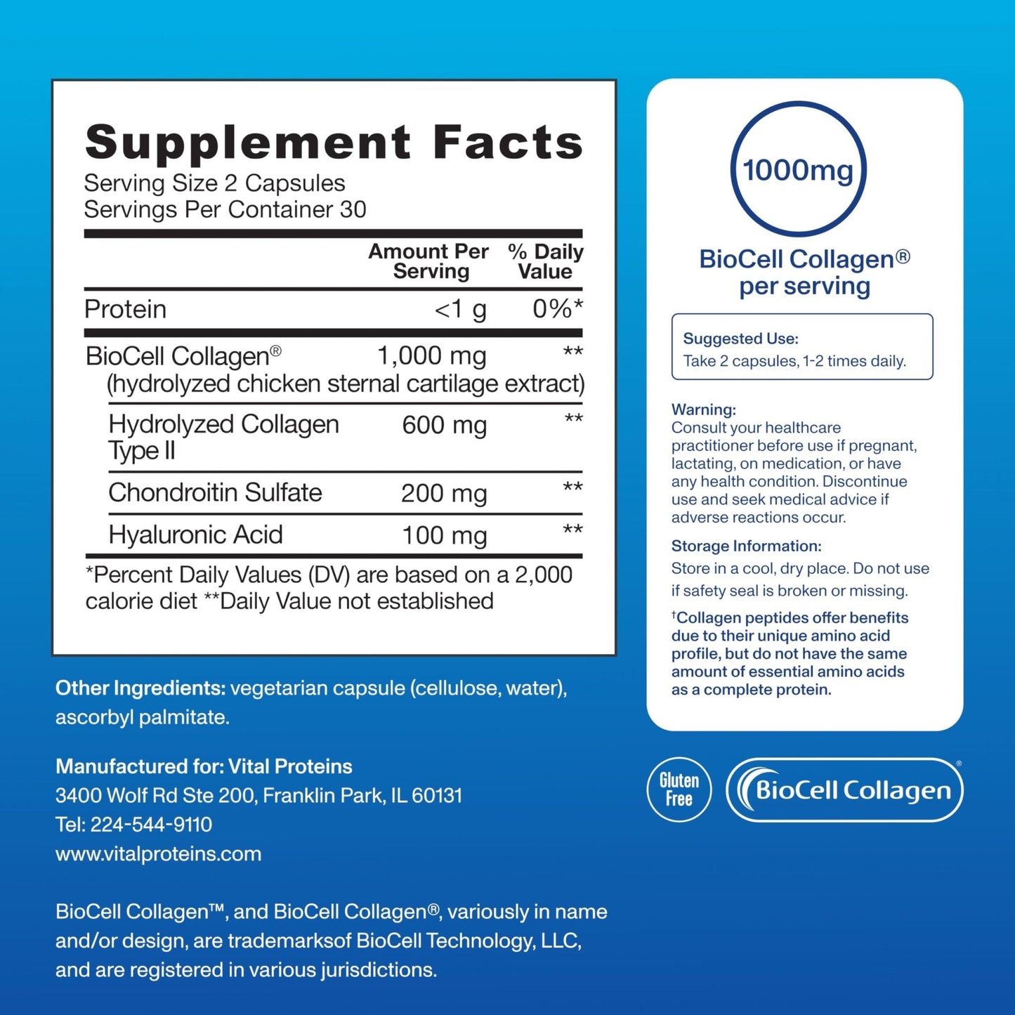 Vital Proteins® Enhanced Collagen Complex Capsules with BioCell Collagen® - Supports Skin Elasticity, Joint Health and Helps Reduce - PrimeBioHealth - canada supplements