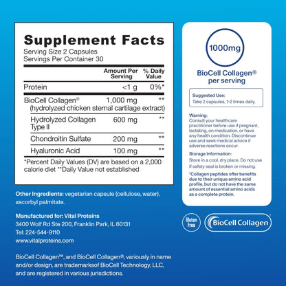 Vital Proteins® Enhanced Collagen Complex Capsules with BioCell Collagen® - Supports Skin Elasticity, Joint Health and Helps Reduce - PrimeBioHealth - canada supplements