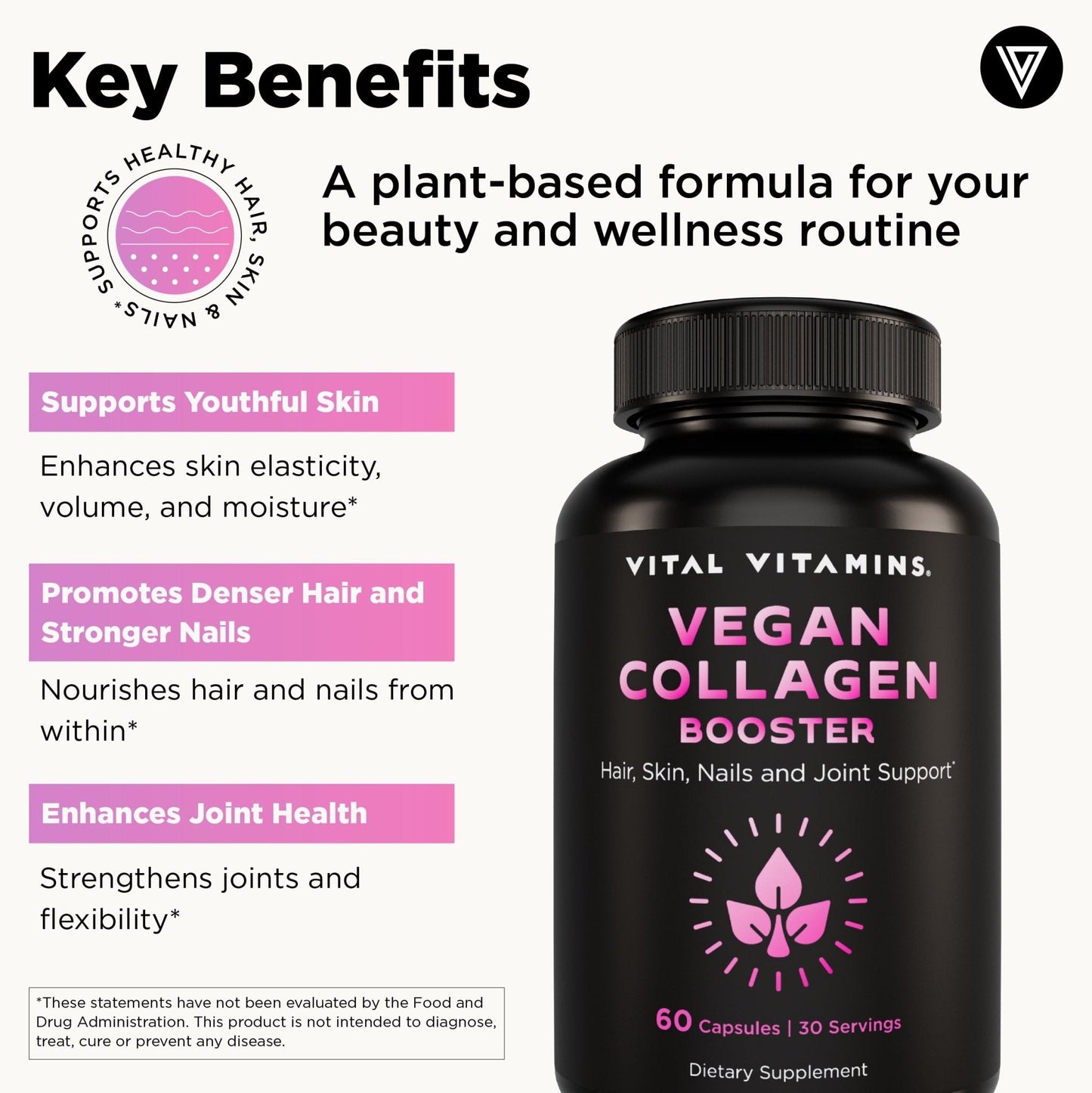Vital Vitamins Vegan Collagen Booster - with Silica and Hyaluronic Acid - Plant-Based Collagen Supplements - PrimeBioHealth - canada supplements