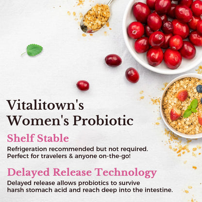 Vitalitown Probiotics for Women 120 Billion CFUs, 30 Strains, with Prebiotics & Digestive Enzymes & Cranberry, Gut & Vaginal Health, Vegan 30 - PrimeBioHealth - canada supplements