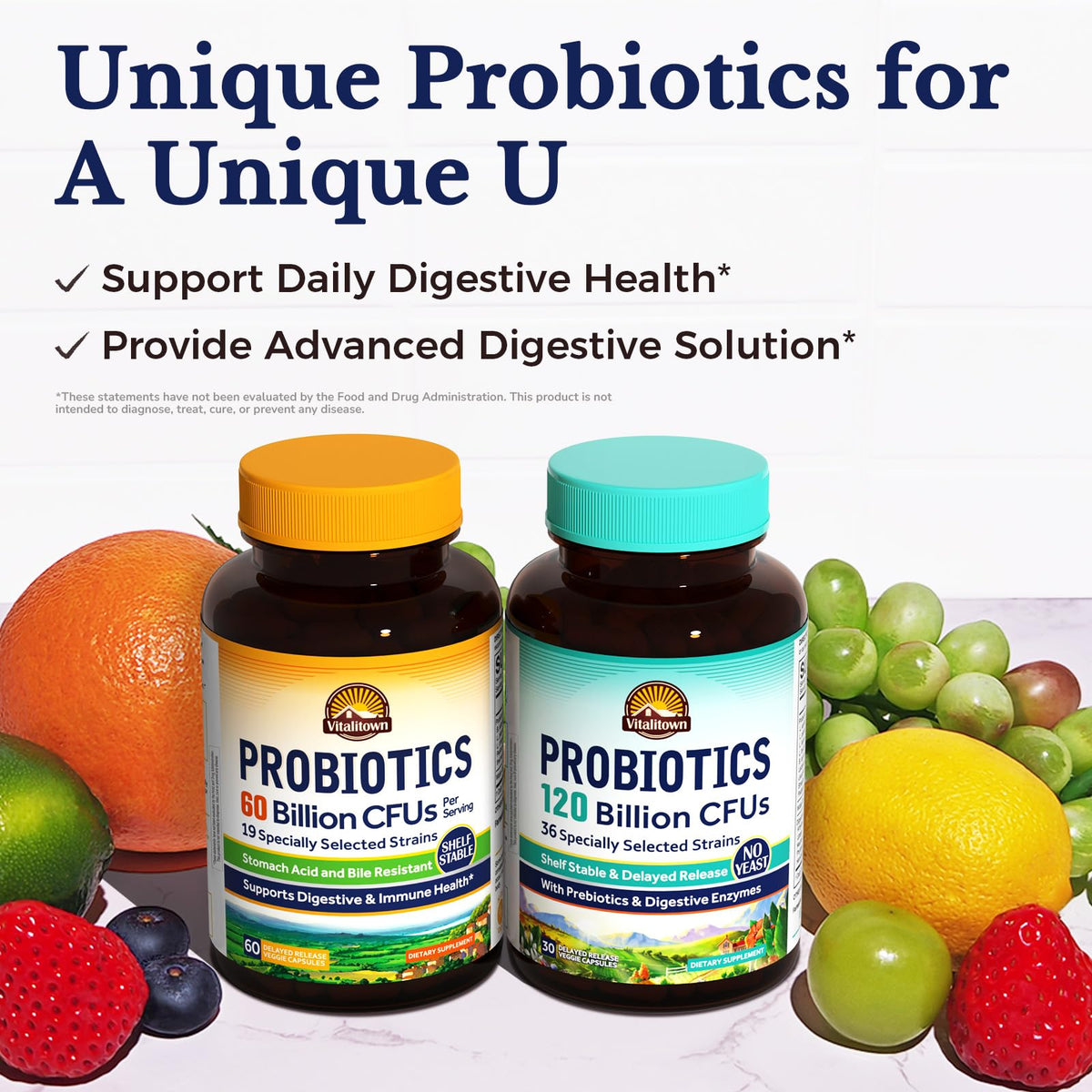 Vitalitown Probiotics + Prebiotics | 60 Billion CFUs 19 Strains | 60 Delayed Release Veg Caps | Shelf Stable, Prebiotics and Probiotics | Digestive Health - PrimeBioHealth - canada supplements