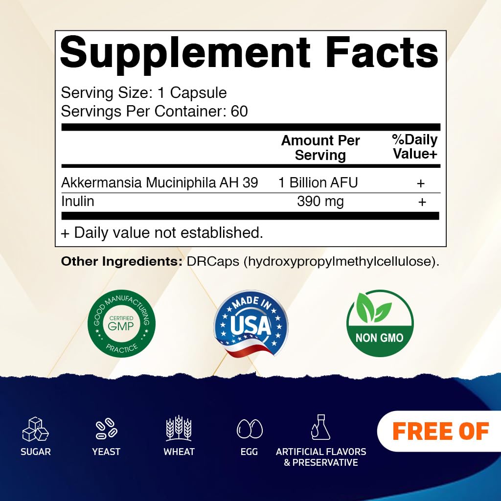 Vitamatic Akkermansia Muciniphila Gut Health - 60 DR Capsules (Delayed Released) - Made with Prebiotic Inulin Fiber - PrimeBioHealth - canada supplements