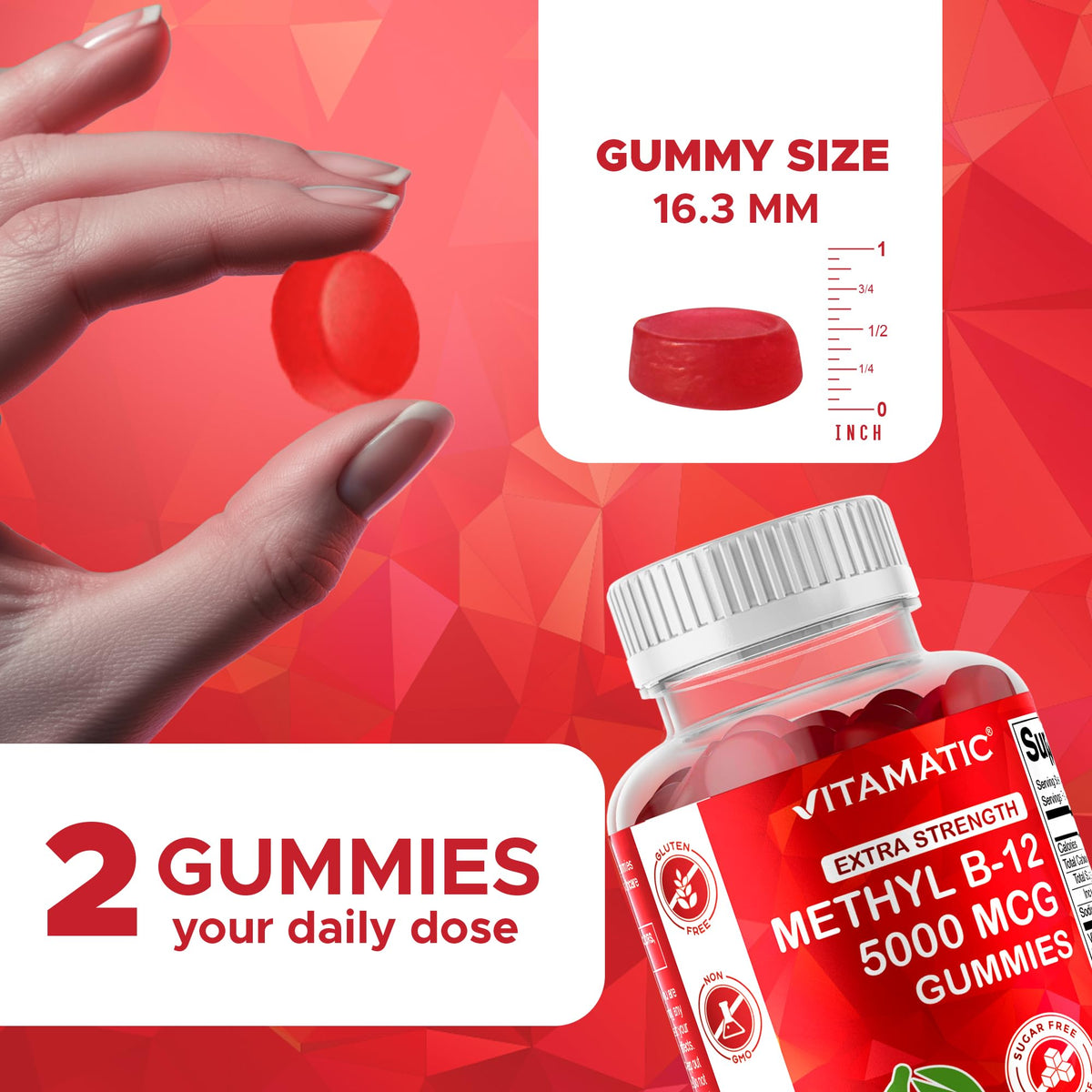 Vitamatic Extra Strength Vitamin B12 5000 mcg (Methyl B12) Gummies - 120 Count - Energy Metabolism Support and Nervous - PrimeBioHealth - canada supplements
