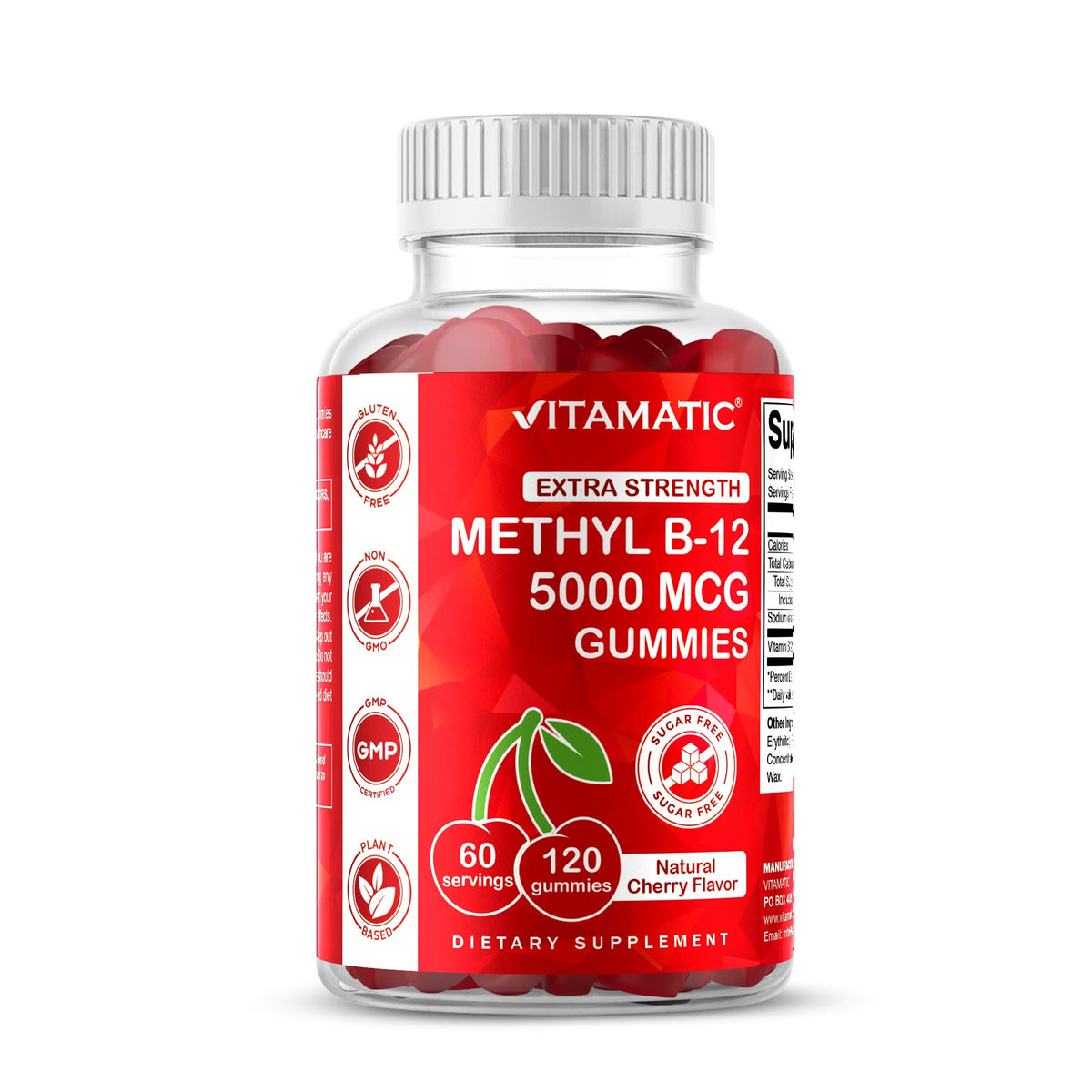 Vitamatic Extra Strength Vitamin B12 5000 mcg (Methyl B12) Gummies - 120 Count - Energy Metabolism Support and Nervous - PrimeBioHealth - canada supplements