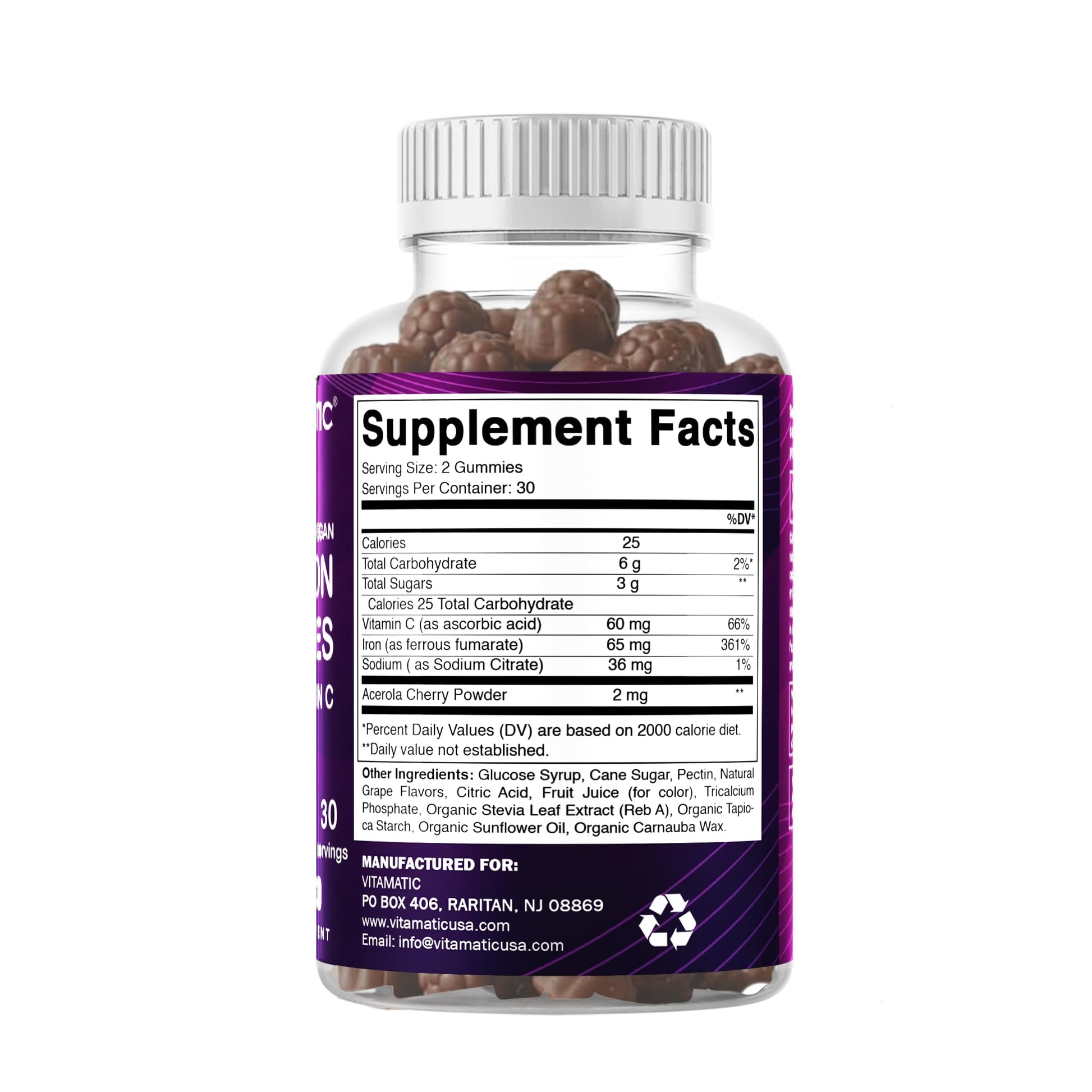 Vitamatic Iron 65 mg Gummies Supplement for Women & Men - 60 Vegan Gummies - Great Tasting Iron Gummy Vitamins with Vitamin C (1) - PrimeBioHealth - canada supplements