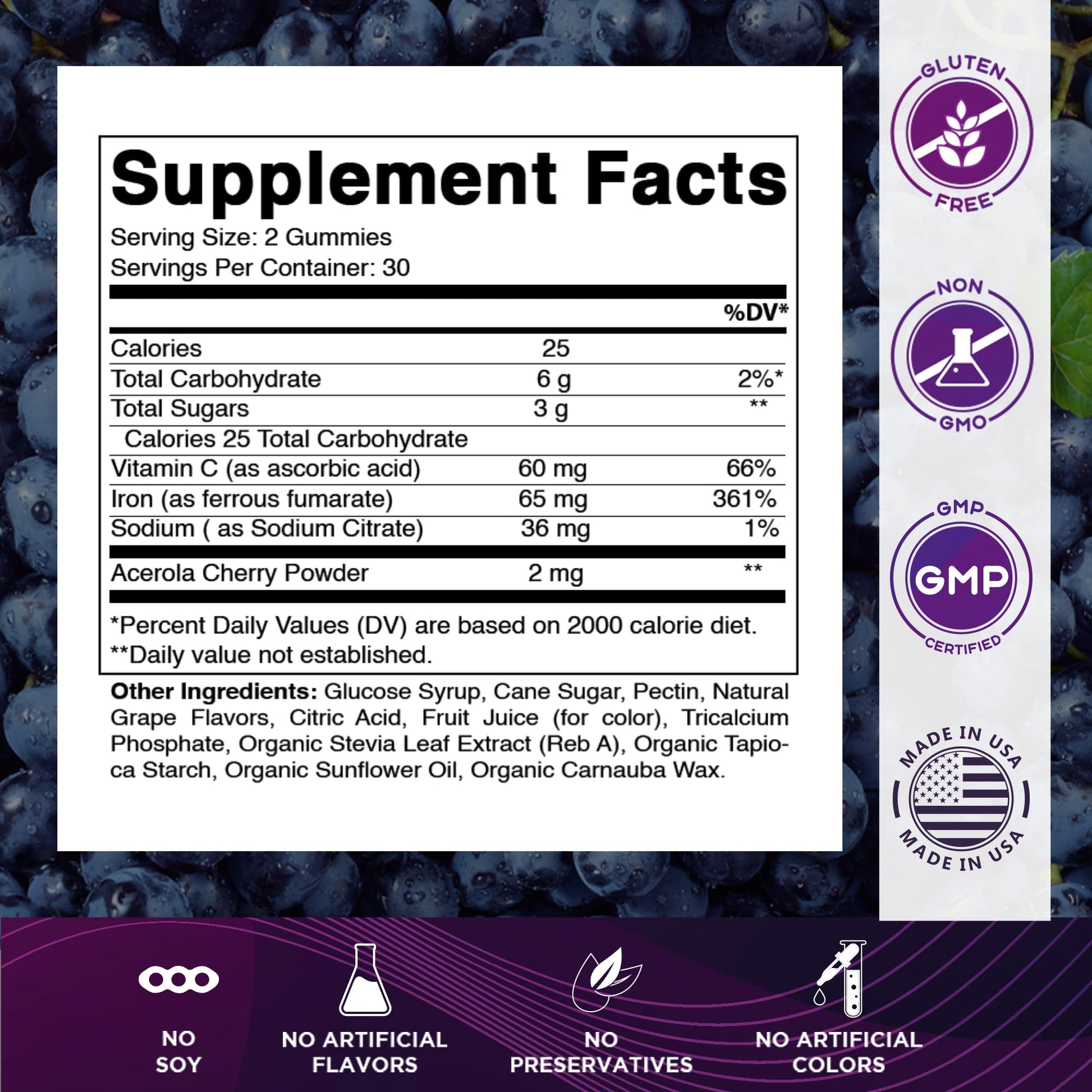 Vitamatic Iron 65 mg Gummies Supplement for Women & Men - 60 Vegan Gummies - Great Tasting Iron Gummy Vitamins with Vitamin C (1) - PrimeBioHealth - canada supplements